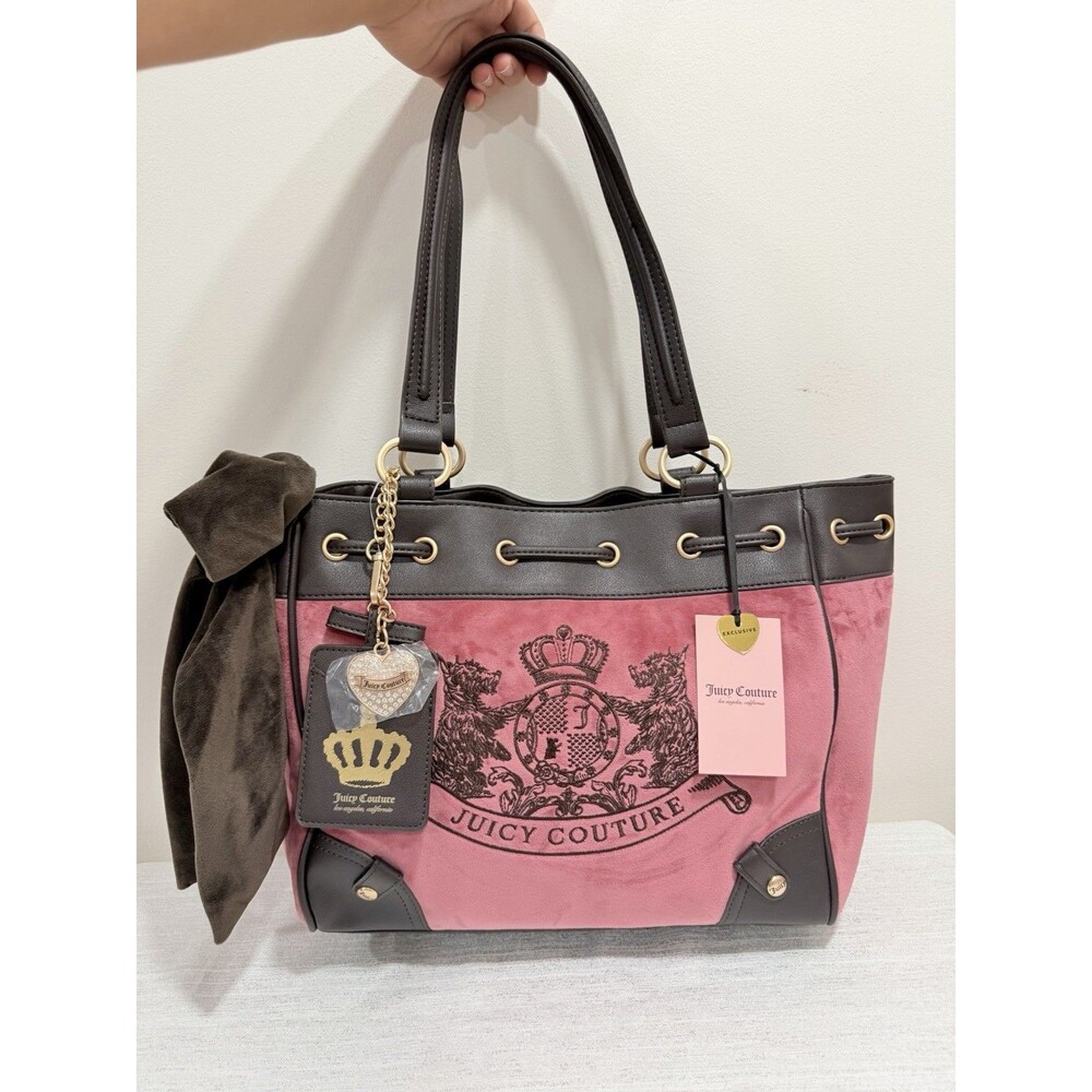 Juicy Couture Scottie Dogs Chateau Rose Pink & Chocolate Brown Daydreamer Tote